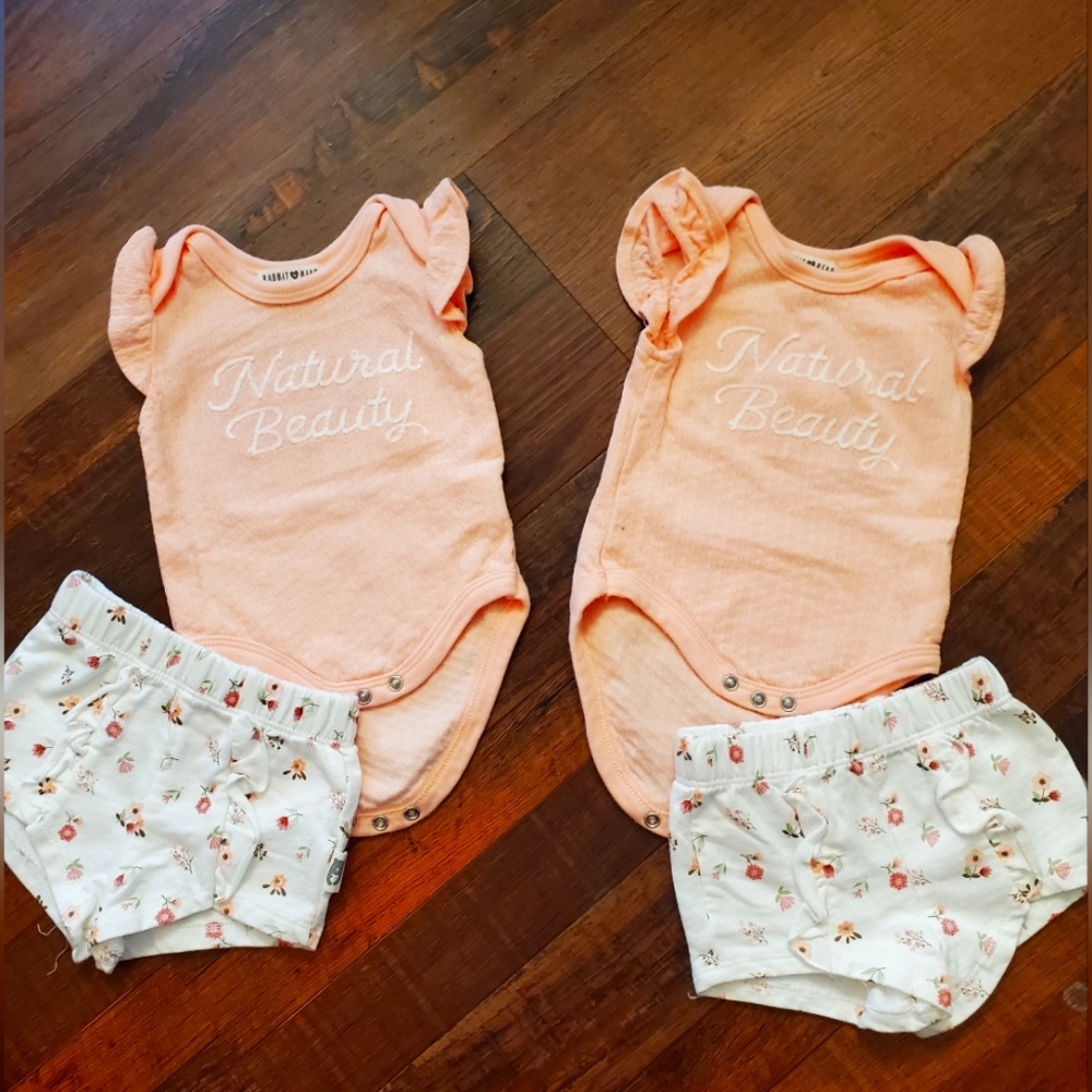 Rabbit Bear- Emily & Oliver- 0-3 month matching twin baby girl outfits